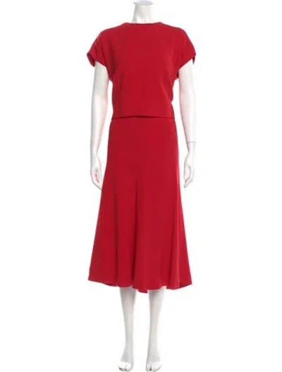 Pre-owned Escada Crew Neck Midi Length Dress In Red