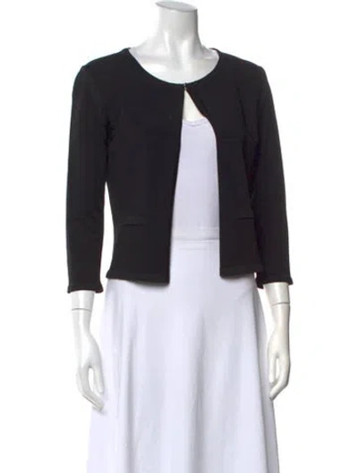 Pre-owned Escada Crew Neck Three-quarter Sleeve Button-up Top In Black