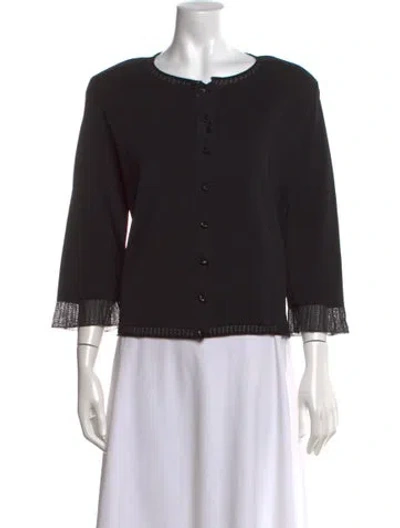 Pre-owned Escada Crew Neck Three-quarter Sleeve Button-up Top In Gray
