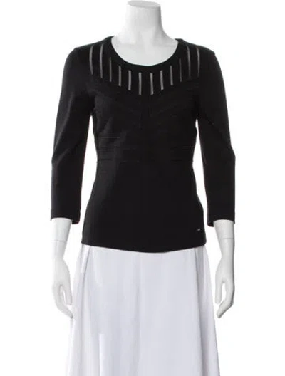 Pre-owned Escada Crew Neck Three-quarter Sleeve Top In Black