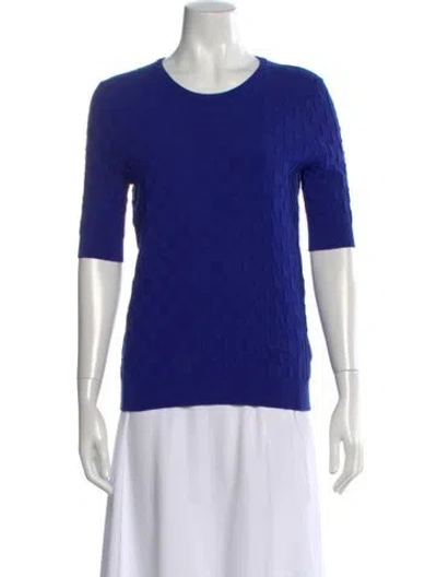 Pre-owned Escada Crew Neck Three-quarter Sleeve Top In Blue