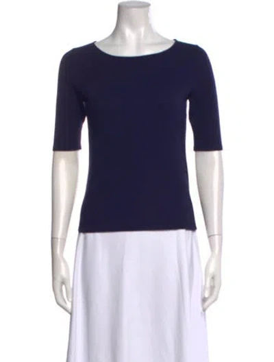 Pre-owned Escada Crew Neck Three-quarter Sleeve Top In Blue