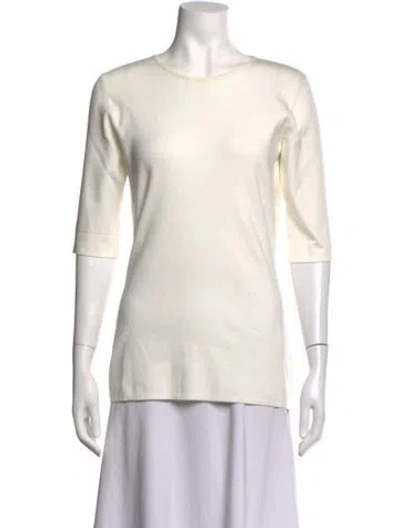 Pre-owned Escada Crew Neck Three-quarter Sleeve Top In Neutrals