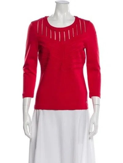 Pre-owned Escada Crew Neck Three-quarter Sleeve Top In Red