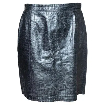 Pre-owned Escada , Croc Embossed Metallic Leather Skirt In Black