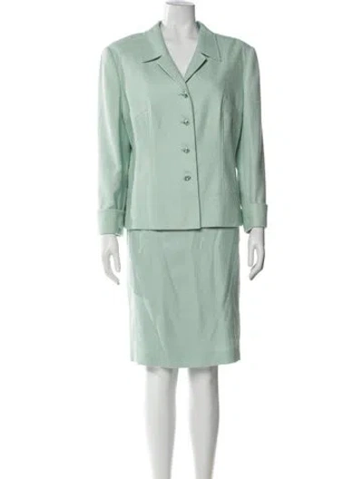 Pre-owned Escada Crystal Embellishments Skirt Suit W/ Tags In Green