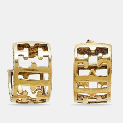 Pre-owned Escada Crystals Gold Plated Sterling Silver Hoop Earrings