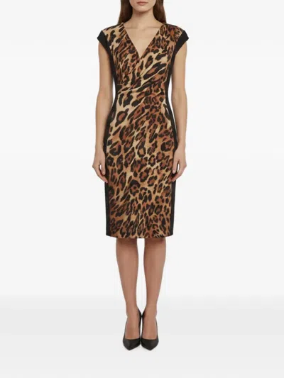 Pre-owned Escada Darlita Leopard-print Midi Dress In Neutral