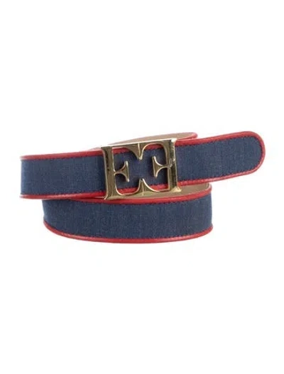 Pre-owned Escada Denim Leather Trim Embellishment Belt Kit In Blue