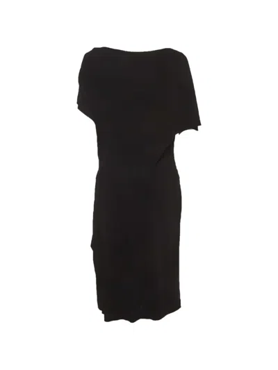 Pre-owned Escada Draped Jersey Midi Dress In Black