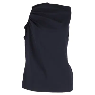 Escada Draped Top In Navy Blue Silk