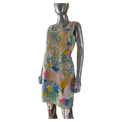 Pre-owned Escada Ella Singh For  Limited Edition Hand Beaded Cocktail Dress Nwt Size 10 In Gray