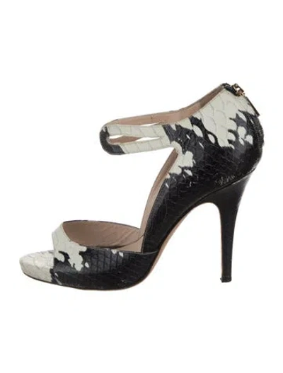 Pre-owned Escada Embossed Leather Animal Print Sandals In Black