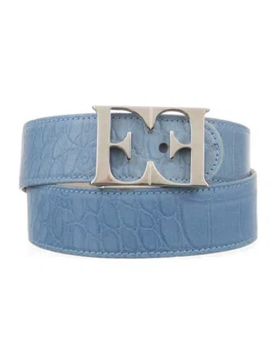 Pre-owned Escada Embossed Leather Belt In Blue