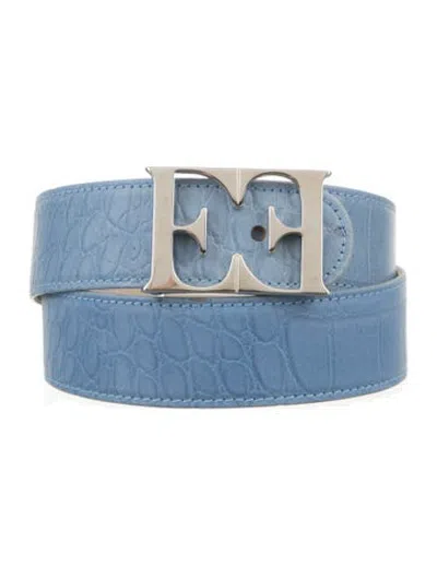 Pre-owned Escada Embossed Leather Belt In Blue