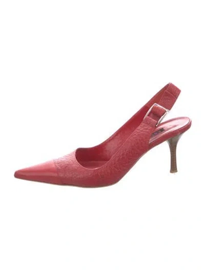 Pre-owned Escada Embossed Leather Slingback Pumps In Red