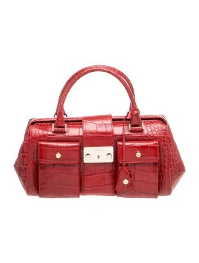 Pre-owned Escada Embossed Leather Top Handle Bag In Red