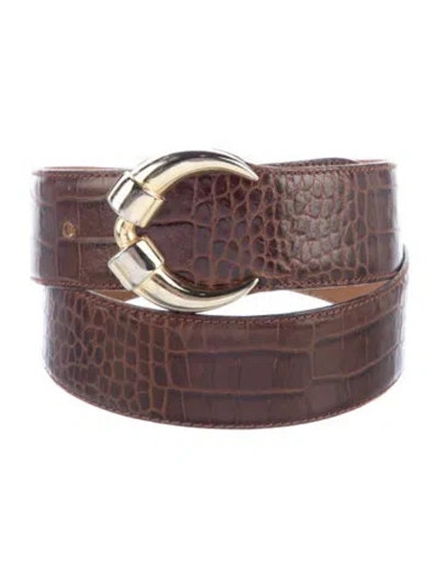 Pre-owned Escada Embossed Leather Waist Belt In Brown