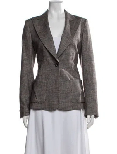 Pre-owned Escada Escorial Wool Plaid Print Blazer In Grey