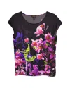 Escada Floral Cap Sleeve Top In Black Silk In Black