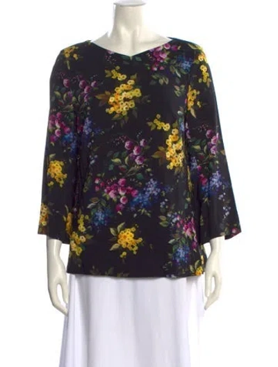 Pre-owned Escada Floral Print Bateau Neckline Blouse In Multi