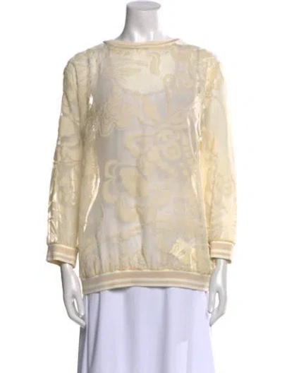 Pre-owned Escada Floral Print Bateau Neckline Blouse In Yellow