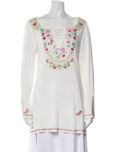 Pre-owned Escada Floral Print Bateau Neckline Sweater In Neutral