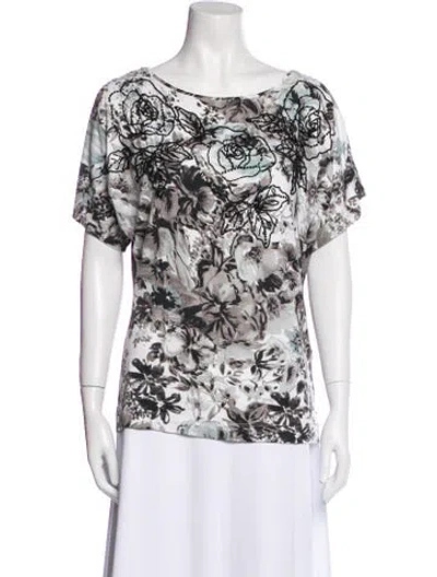 Pre-owned Escada Floral Print Bateau Neckline T-shirt In White