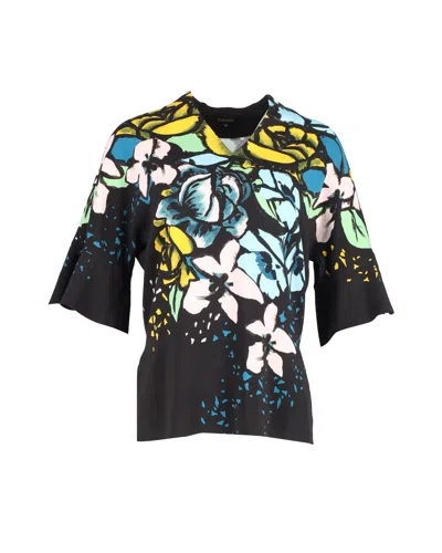 Escada Floral Print Bell-sleeve Blouse In Black Silk