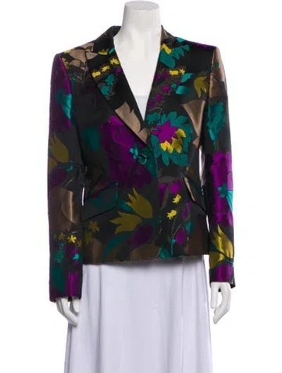 Pre-owned Escada Floral Print Blazer In Black