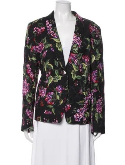 Pre-owned Escada Floral Print Blazer In Black