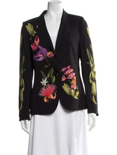 Pre-owned Escada Floral Print Blazer In Black