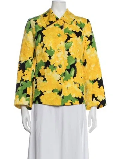 Pre-owned Escada Floral Print Blazer In Black/green/yellow