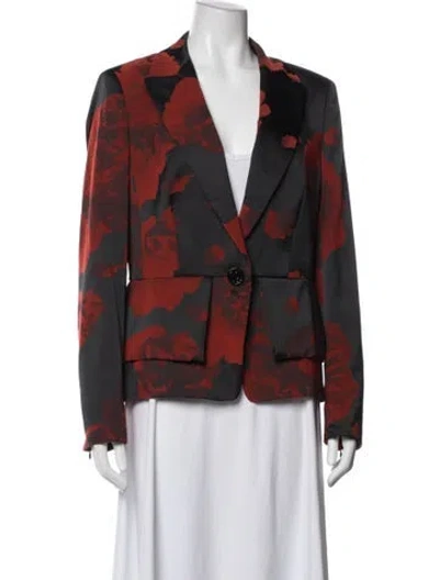 Pre-owned Escada Floral Print Blazer In Black/red