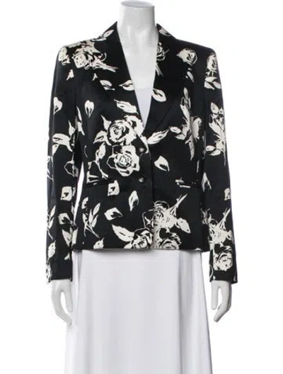 Pre-owned Escada Floral Print Blazer In Blue/white