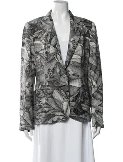 Pre-owned Escada Floral Print Blazer In Gray