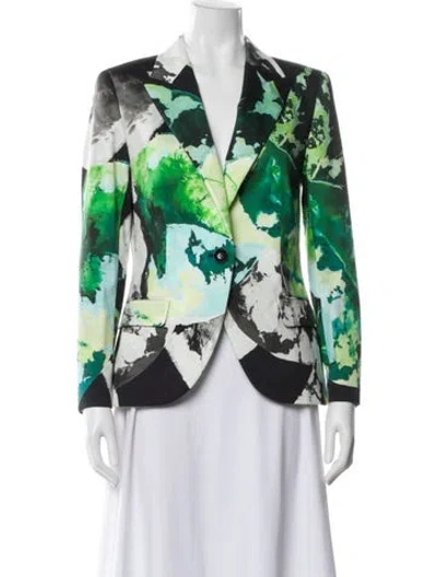Pre-owned Escada Floral Print Blazer In Green