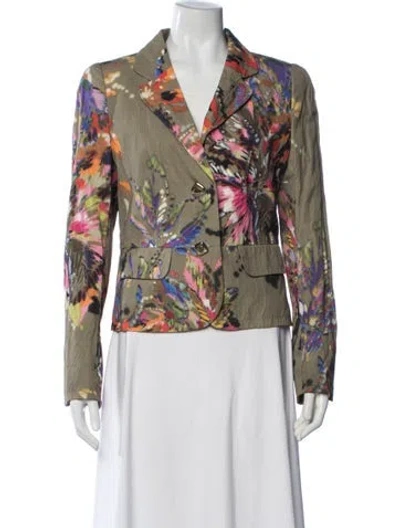 Pre-owned Escada Floral Print Blazer In Green