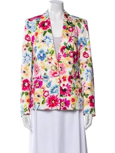 Pre-owned Escada Floral Print Blazer In White