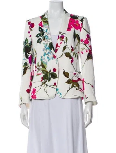 Pre-owned Escada Floral Print Blazer In White