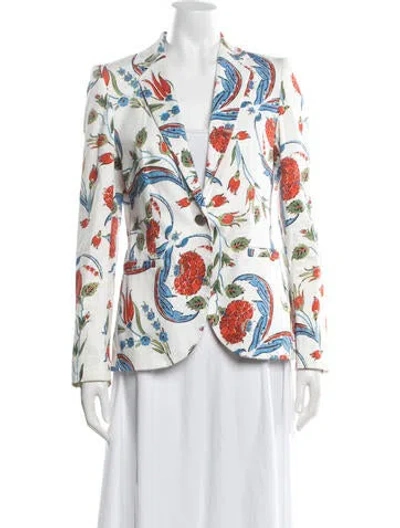 Pre-owned Escada Floral Print Blazer In White
