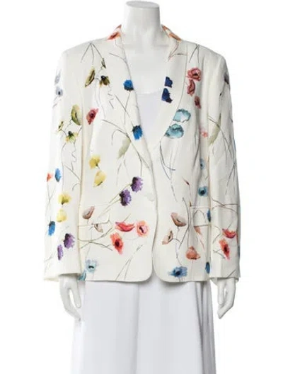 Pre-owned Escada Floral Print Blazer In White
