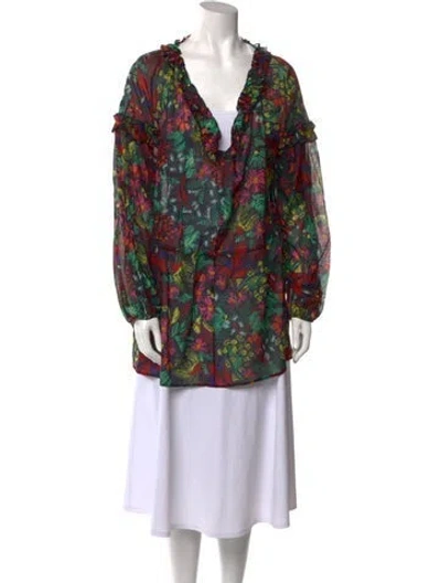 Pre-owned Escada Floral Print Cowl Neck Tunic In Green