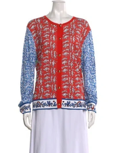 Pre-owned Escada Floral Print Crew Neck Blouse In Orange