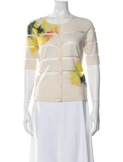 Pre-owned Escada Floral Print Crew Neck Button-up Top