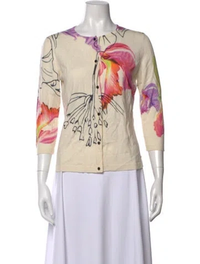 Pre-owned Escada Floral Print Crew Neck Button-up Top In Neutral