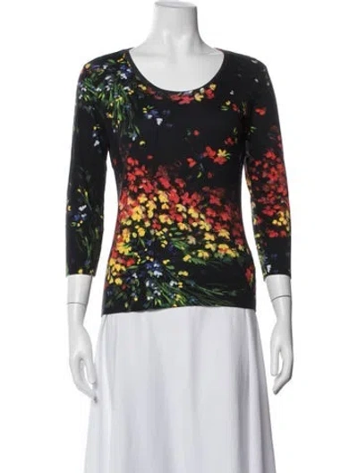 Pre-owned Escada Floral Print Crew Neck Sweater In Blue