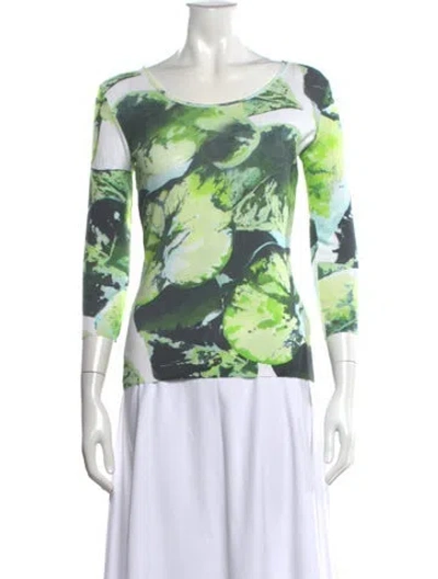 Pre-owned Escada Floral Print Crew Neck Sweater In Green