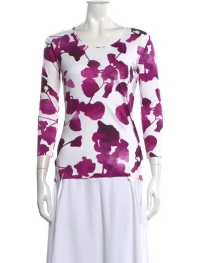 Pre-owned Escada Floral Print Crew Neck Sweater W/ Tags In Blue/pink
