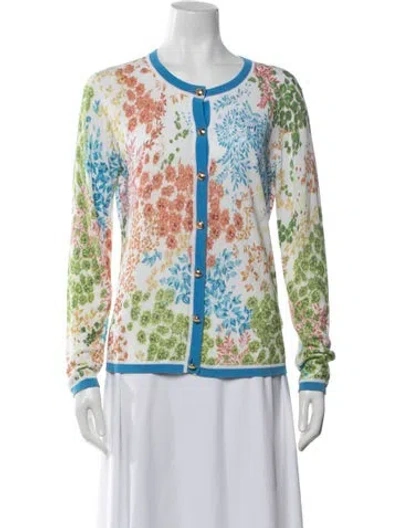Pre-owned Escada Floral Print Crew Neck Sweater W/ Tags In White